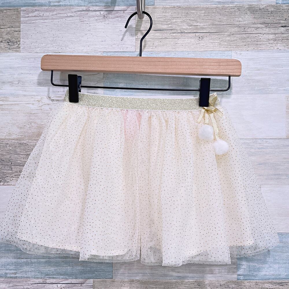 ISAAC MIZRAHI Glitter Polka Dot Tulle Tutu Skirt Champange Gold Pom Girls 5-6